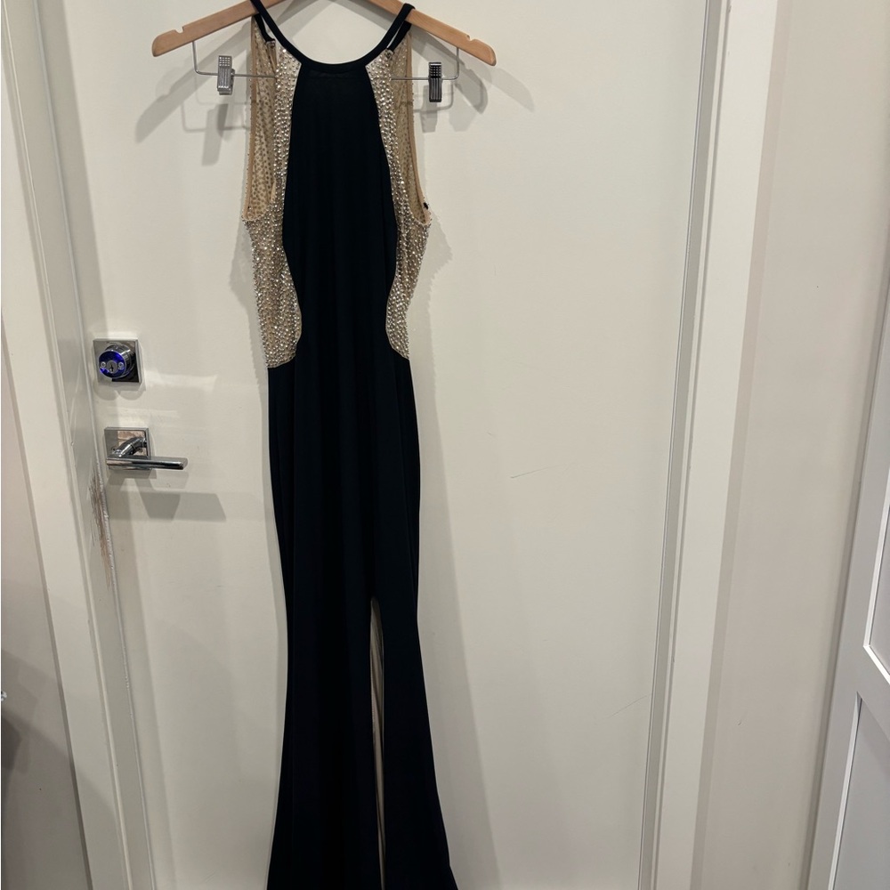 Very G Navy and Gold Mesh maxi dress .